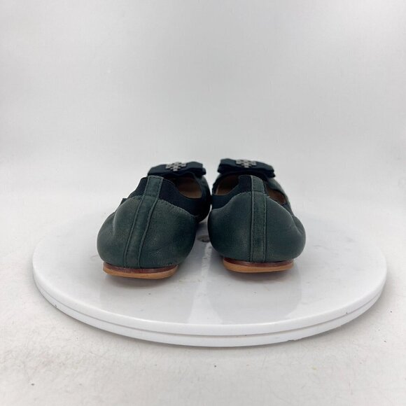 Tory Burch Women Size 7M Green Leather Bow Slip On Elastic Ballet Flat Shoes - Picture 6 of 14